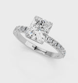 Platinum Radiant Cut Diamond Solitaire Pavé Band with Four-Prong Setting