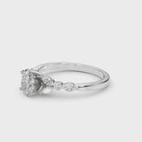 Silver Oval Cut Diamond Solitaire Ring with Side Stones and Four-Prong Setting