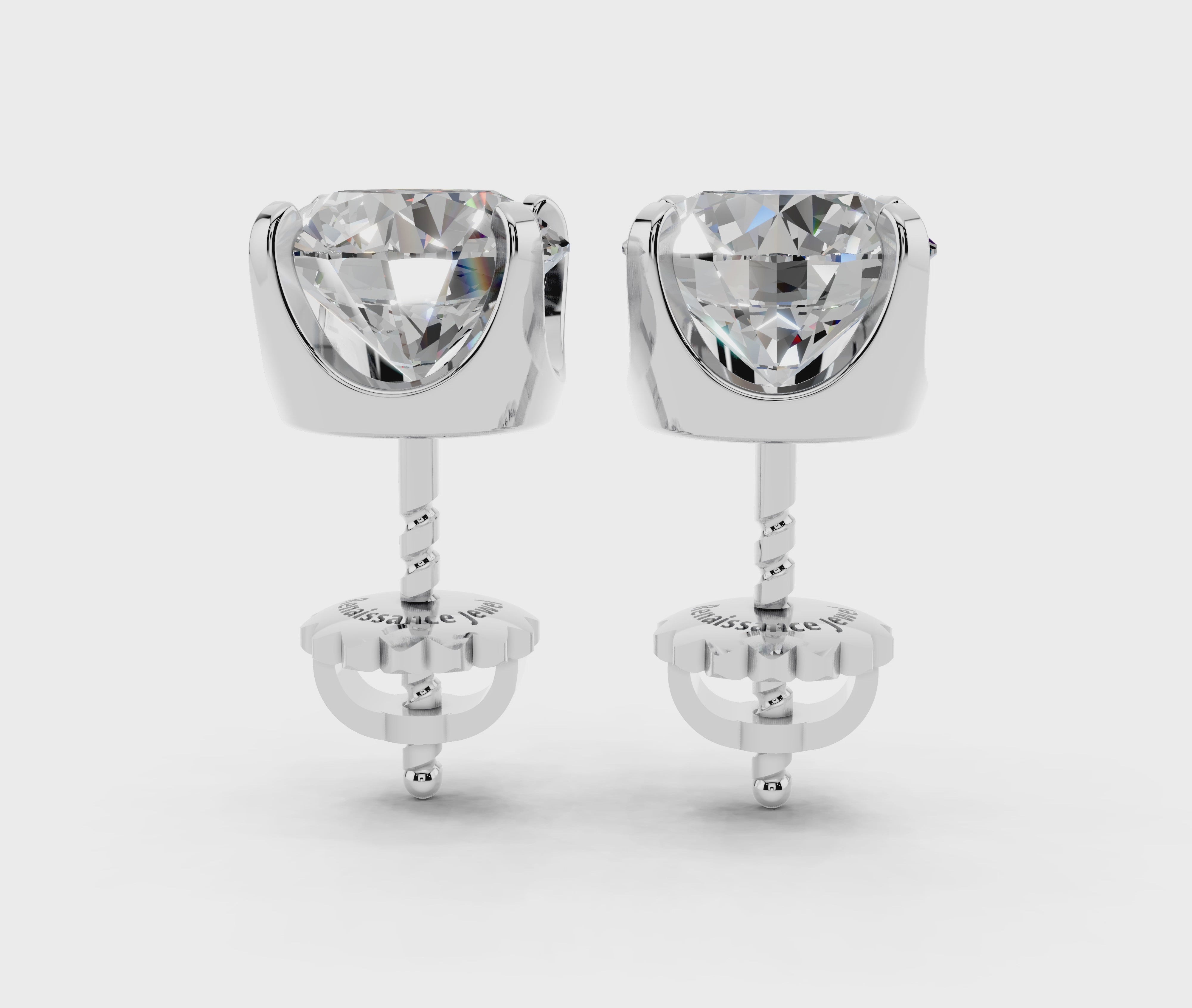 White gold Round Brilliant Diamond Stud Earrings 3