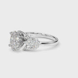 White gold Oval Diamond Cluster Leaf Design Ring with Prong Setting