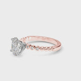 Rose gold Oval Solitaire Bezel Accent Diamond Engagement Ring with Beaded Band and Four-Prong Setting