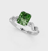 Platinum Fancy Green Radiant  Solitaire Twisted Band with Prong Setting