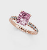 Rose gold Fancy Pink Radiant  Solitaire Pave Diamond Engagement Ring with Four-Prong Setting