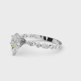 White gold Pear Cut Diamond Ring with Marquise and Round  Side Stones and Four-Prong Setting