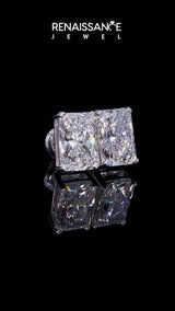 Silver Radiant Cut Diamond Stud Earrings