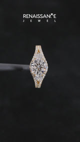 Yellow gold Round Brilliant Three-Stone Diamond Ring with Pavé Band and Prong Setting