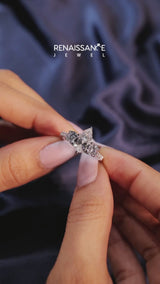 Silver Three-Stone Pear Cut Diamond Pavé Band with Four-Prong Setting