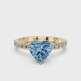 Yellow gold Fancy Blue Heart Cut Diamond Solitaire Pavé Band with Four-Prong Setting