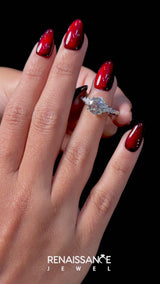 Silver Round Cut Diamond Solitaire Ring with Hidden Halo and Pavé Band