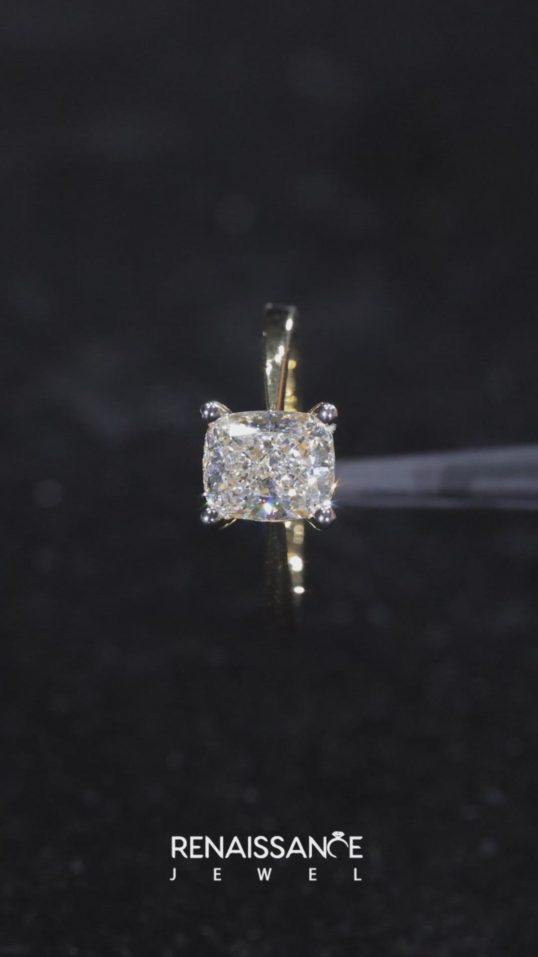 Yellow gold Cushion Solitaire Engagement Ring with Classic Band and Four-Prong Setting 3