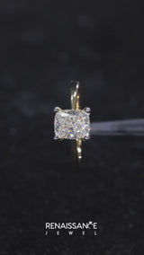 Yellow gold Cushion Cut Diamond Solitaire Engagement Ring with Classic Band and Four-Prong Setting