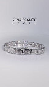 White gold East-West Emerald Cut Diamond Tennis Bracelet with Bezel Setting