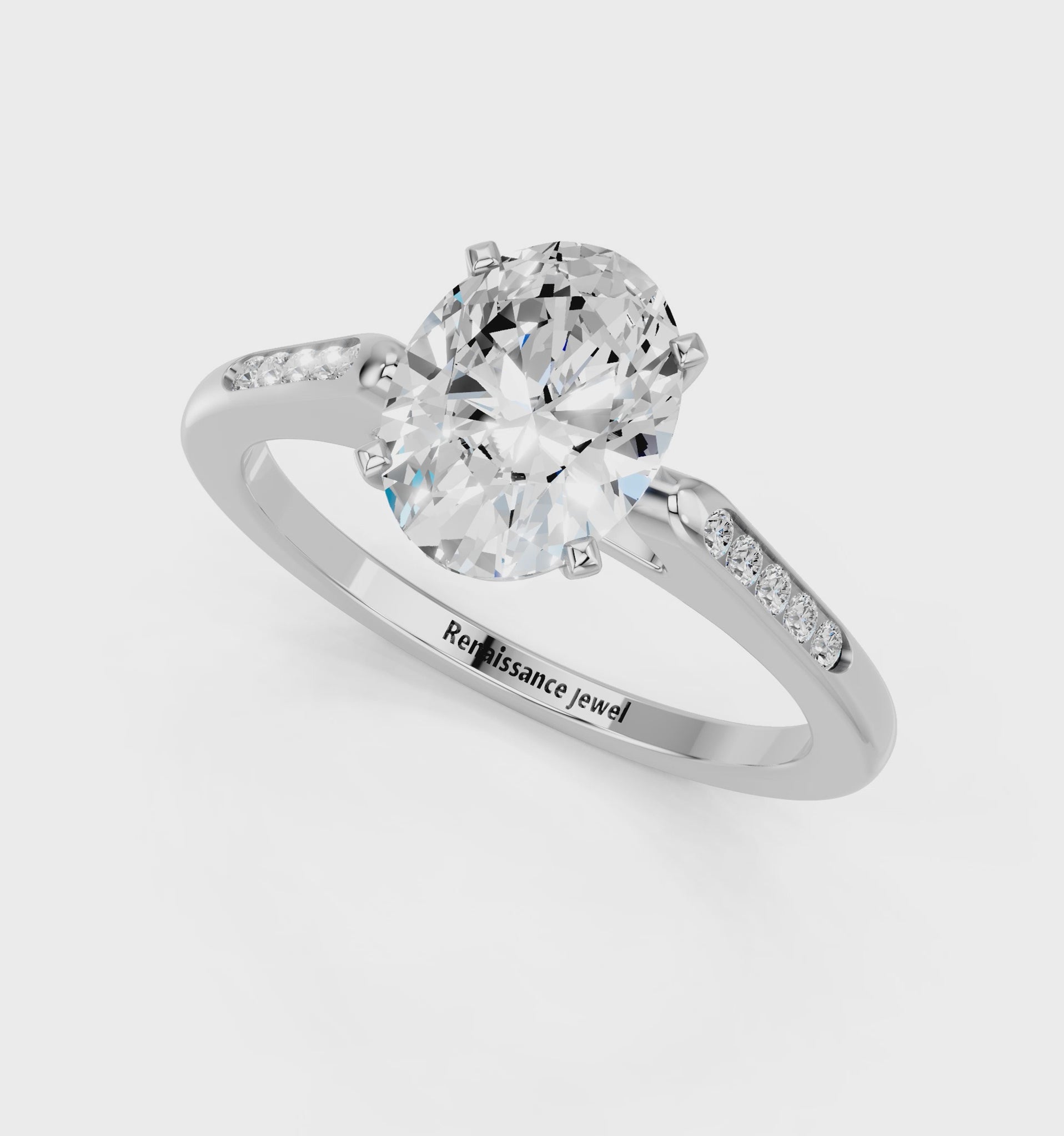 White gold Oval Cut Channel Set Solitaire Engagement Ring with Four-Prong Setting_121