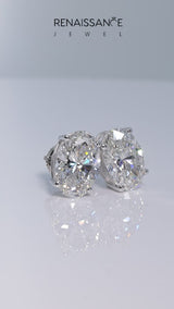 Silver Oval Cut Diamond Stud Earrings