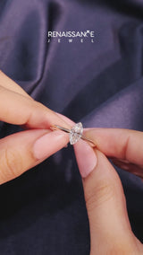 Yellow gold Marquise Cut Diamond Solitaire Ring with Flower Prong Setting and Classic Band