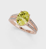 Rose gold Fancy Yellow Oval Cut Diamond Solitaire Engagement Ring with Split Shank Pavé Band