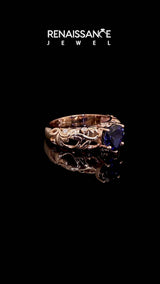 Rose gold Heart Cut Solitaire Tanzanite Leaf-Inspired Vine Band Ring with Prong Setting