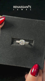 Silver Asscher Cut Diamond Split Shank Engagement Ring with Pavé Band