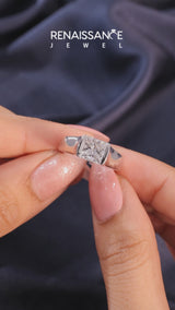 Platinum Princess Solitaire Bezel Set Diamond Ring with Wide Band