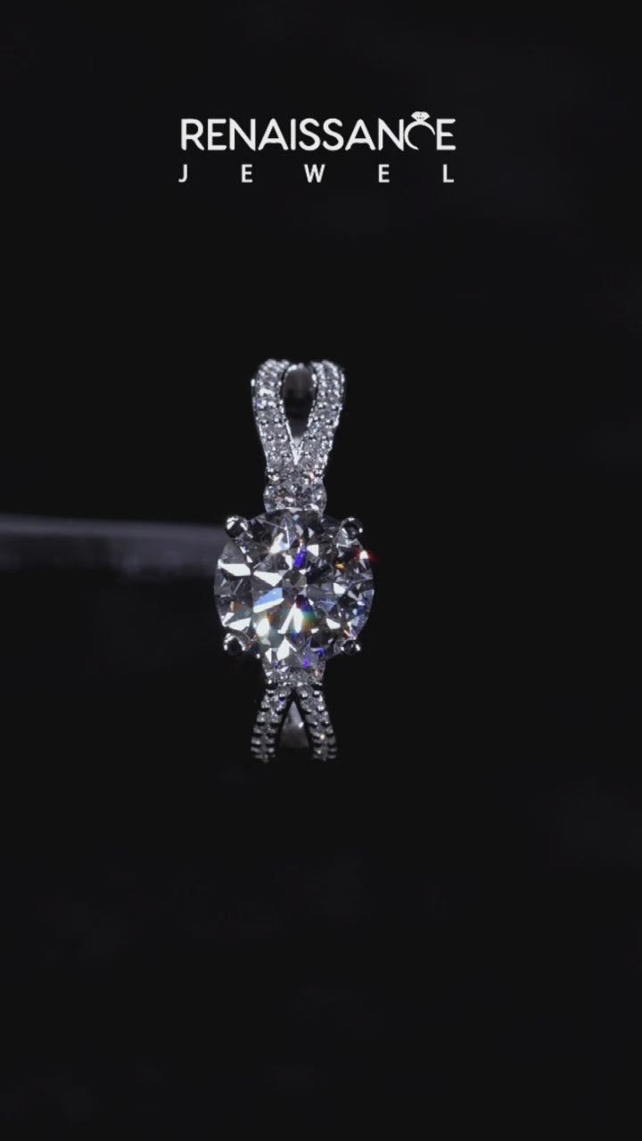 Silver Three-Stone Round Cut Diamond Twist Band with Prong Setting 3