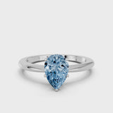 Platinum Fancy Blue Pear Cut Diamond Solitaire Ring with Six-Prong Setting and Classic Band