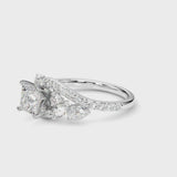 Silver Princess Diamond Halo Ring with Marquise and Pavé Band in Prong Setting