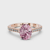 Rose gold Fancy Pink Oval  Cut Solitaire Diamond Engagement Ring with Pave Band and Four-Prong Setting