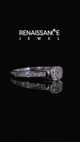 White Gold Cushion Cut Half Bezel Engagement Ring Setting with Graduated Channel Set Accents