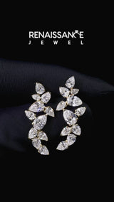 Yellow gold Pear Diamond Curved Cluster Climber Earrings