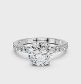 White gold Round Cut Diamond Solitaire Pavé Band with Four-Prong Setting