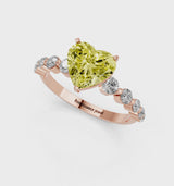 Rose gold Fancy Yellow Heart Cut Solitaire Diamond Ring with Pave Band and Four-Prong Setting