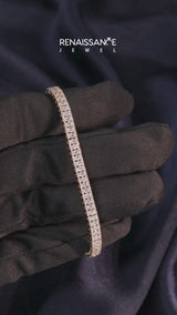 Yellow gold Round Cut Diamond Tennis Bracelet with Double Row Prong Setting