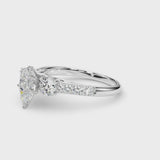 Silver Three-Stone Pear Cut Diamond Pavé Band with Four-Prong Setting