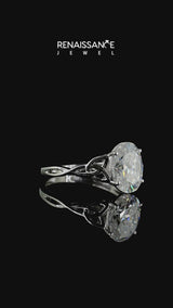 Silver Oval Cut Moissanite Solitaire Engagement Ring with Celtic Knot Band and Four-Prong Setting