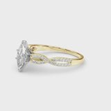Yellow gold Marquise Cut Diamond Solitaire Engagement Ring with Twisted Pavé Band and Four-Prong Setting