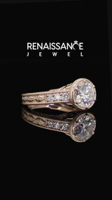Rose Gold Round Vintage Bezel Solitaire Engagement Ring Setting with Milgrain Pave Band