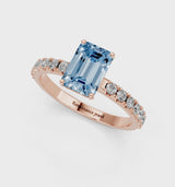 Rose gold Fancy Blue Emerald Cut Diamond Solitaire Pavé Band with Four-Prong Setting