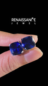Platinum Cushion Cut Blue Sapphire Stud Earrings