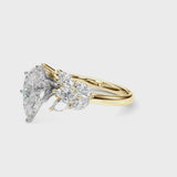 Yellow gold Pear Diamond Cluster Leaf Design Ring with Prong Setting