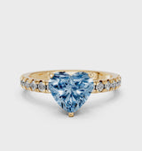 Yellow gold Fancy Blue Heart  Solitaire Pave Diamond Engagement Ring with Four-Prong Setting