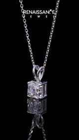 Silver Asscher Diamond Solitaire Pendant with Four Prong Setting
