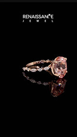 Rose gold Oval Cut Morganite Ring with Marquise and Round  Side Stones and Four-Prong Setting