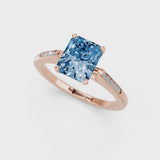Rose gold Fancy Blue Radiant  Cut Channel Set Solitaire Engagement Ring with Four-Prong Setting