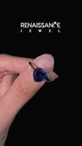 Silver Heart Cut Blue Sapphire Solitaire Ring with Flower Prong Setting and Classic Band