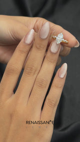 Yellow gold Marquise Cut Diamond Cluster Side Stone Solitaire Ring with Prong Setting