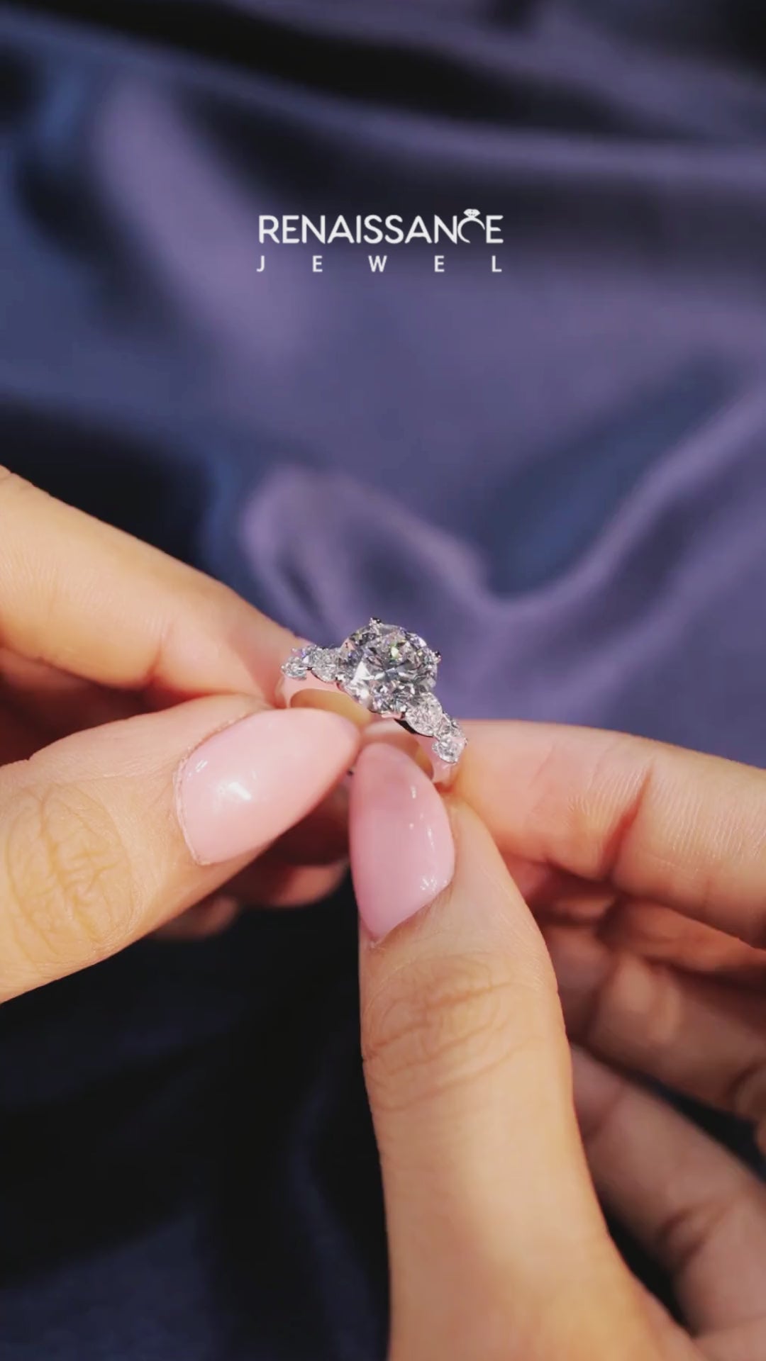 Silver Round Brilliant Diamond Five-Stone Engagement Ring with Prong Setting on a Classic Band 4