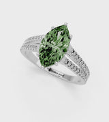 Platinum Fancy Green Marquise Cut Diamond Solitaire Engagement Ring with Split Shank Pavé Band