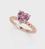 Rose gold Fancy Pink Heart Cut Diamond Solitaire Ring with Beaded Band and Prong Setting