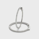 Silver Round Diamond Pave Hoop Earrings with Prong Setting