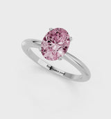 White gold Fancy Pink Oval Cut Diamond Solitaire Ring with Six-Prong Setting and Classic Band